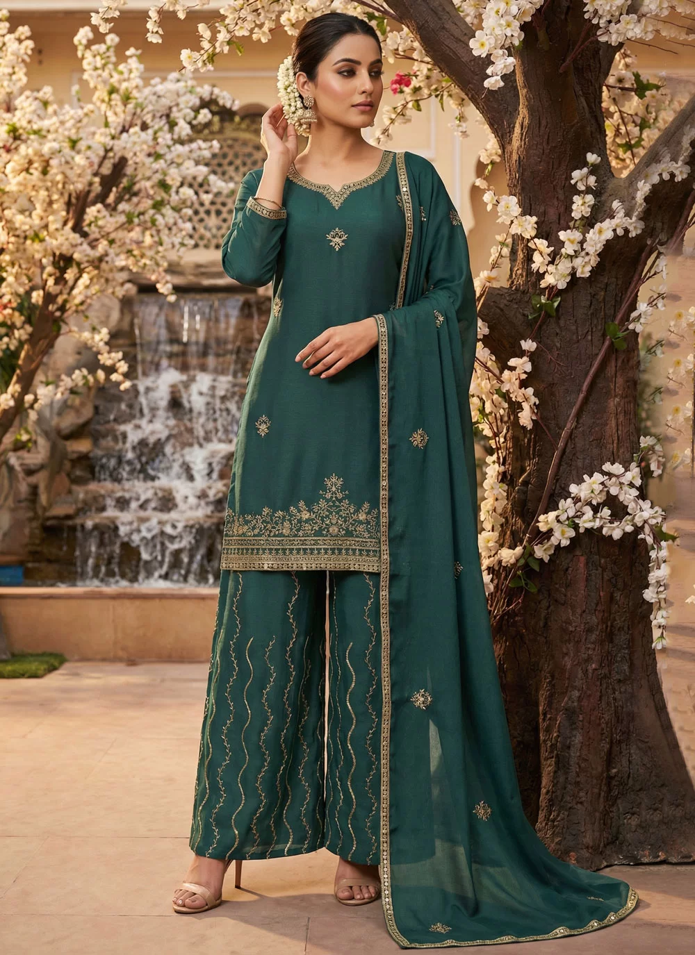 Green Chinon Salwar Suit